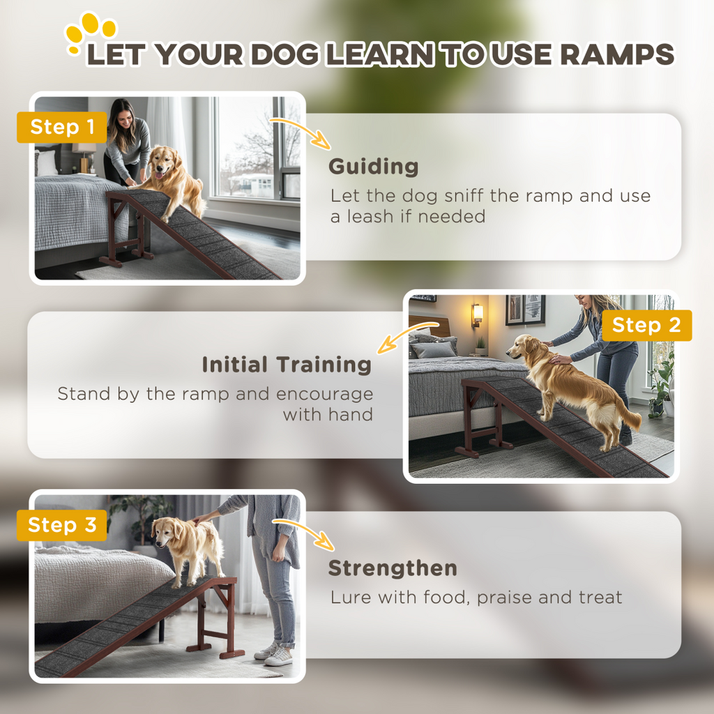 Non-Slip Pet Ramp for Dogs & Cats - Bed & Sofa Access, Pine Wood, Pawhut