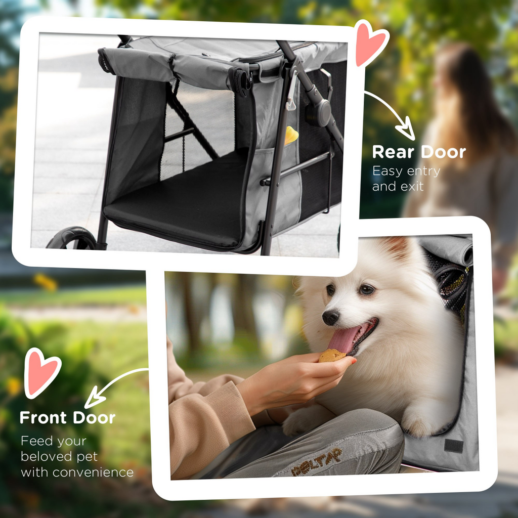 PawHut One-Click Foldable Pet Stroller with Mesh Windows for Small Dogs - Grey