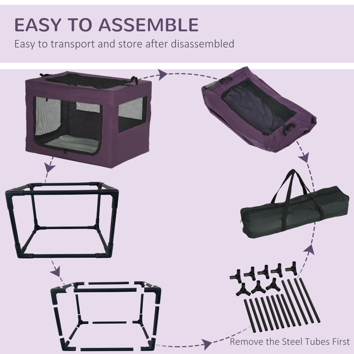 80cm Foldable Pet Carrier Bag with Cushion - Purple, for Small/Medium Dogs