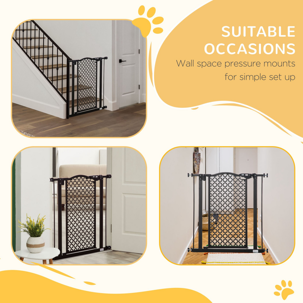 74-80 cm Pet Safety Gate - Auto-Close, Pressure-Fit, Double Locking, Black