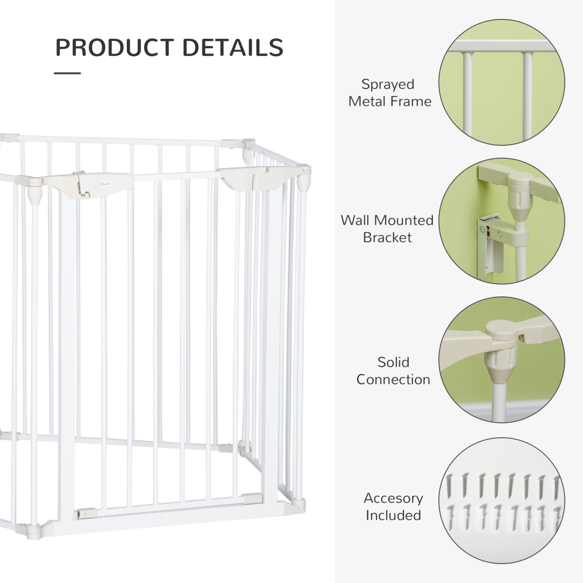 5-Panel Pet Gate Playpen, Indoor Stair Barrier with Walk-Through Door, White