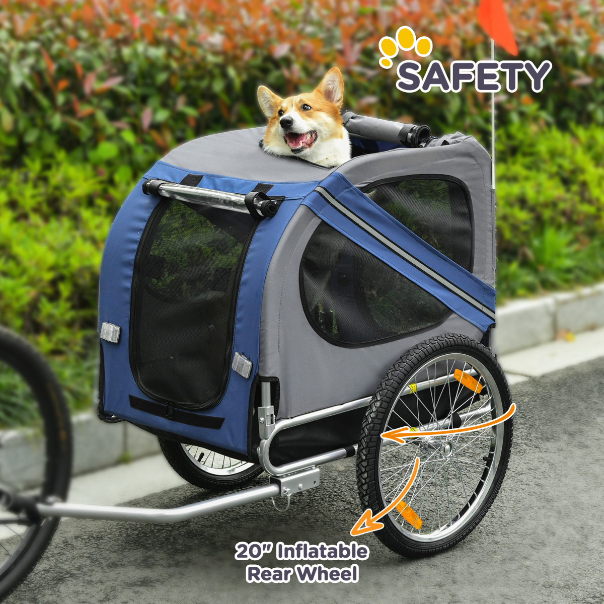 Blue Pet Bicycle Trailer: Dogs & Cats, Water-Resistant, 20-Inch Wheels, Hitch