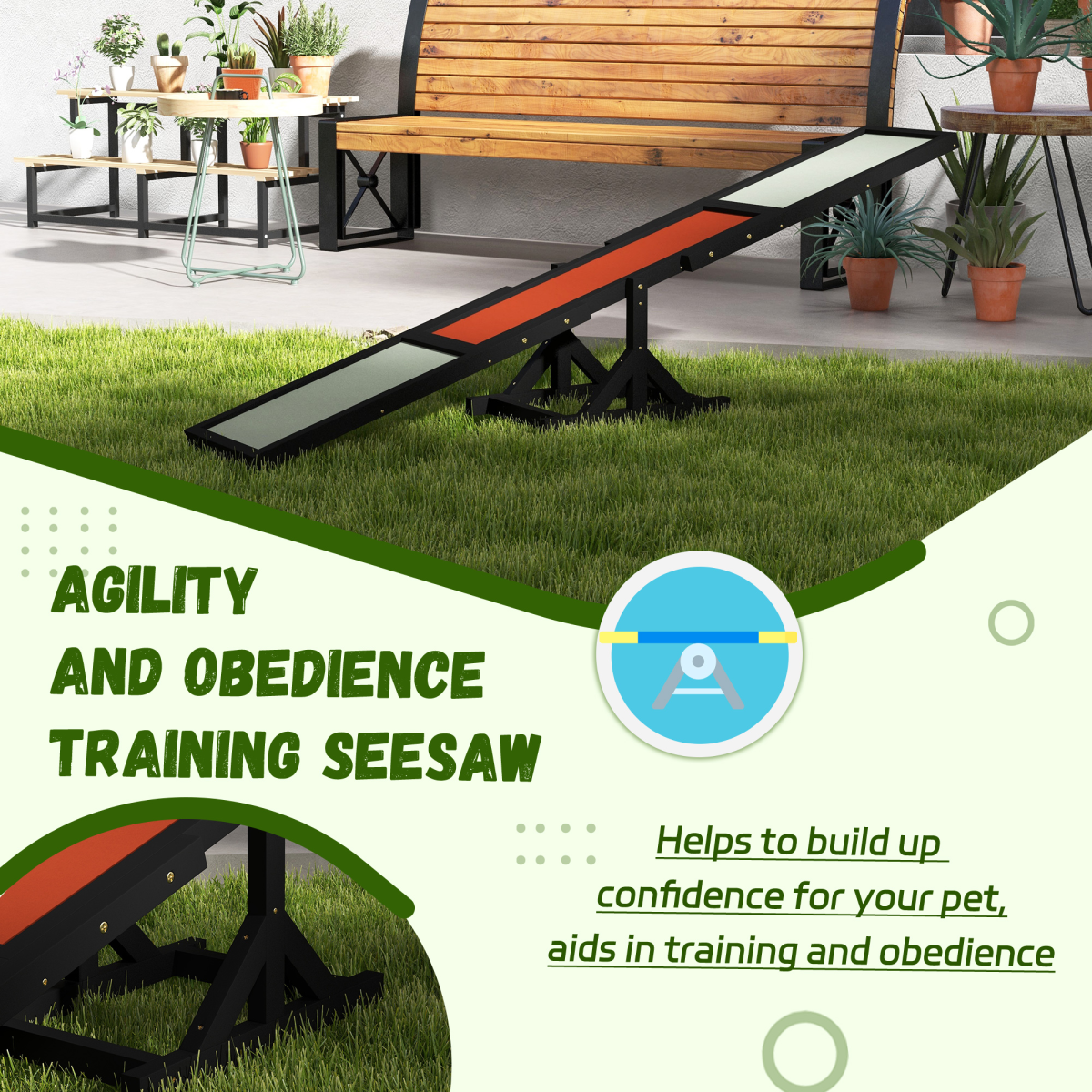 PawHut Black Wooden Seesaw for Large Dogs - Anti-Slip, Outdoor-Ready