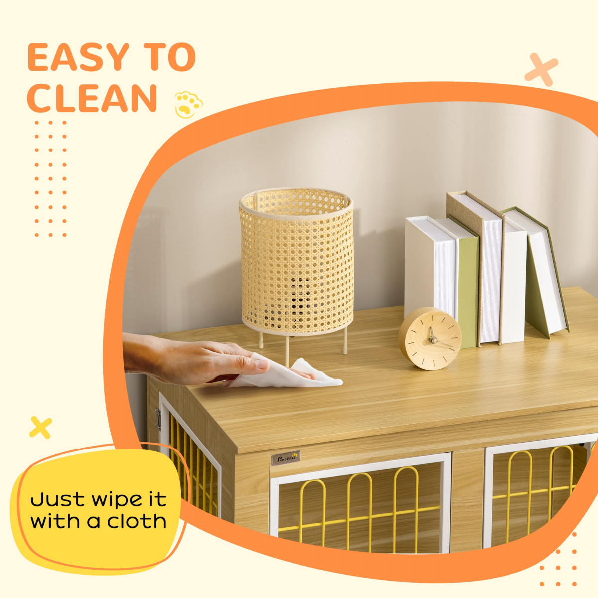 Oak-Style Dog Crate End Table with Plush Cushion & Double Doors