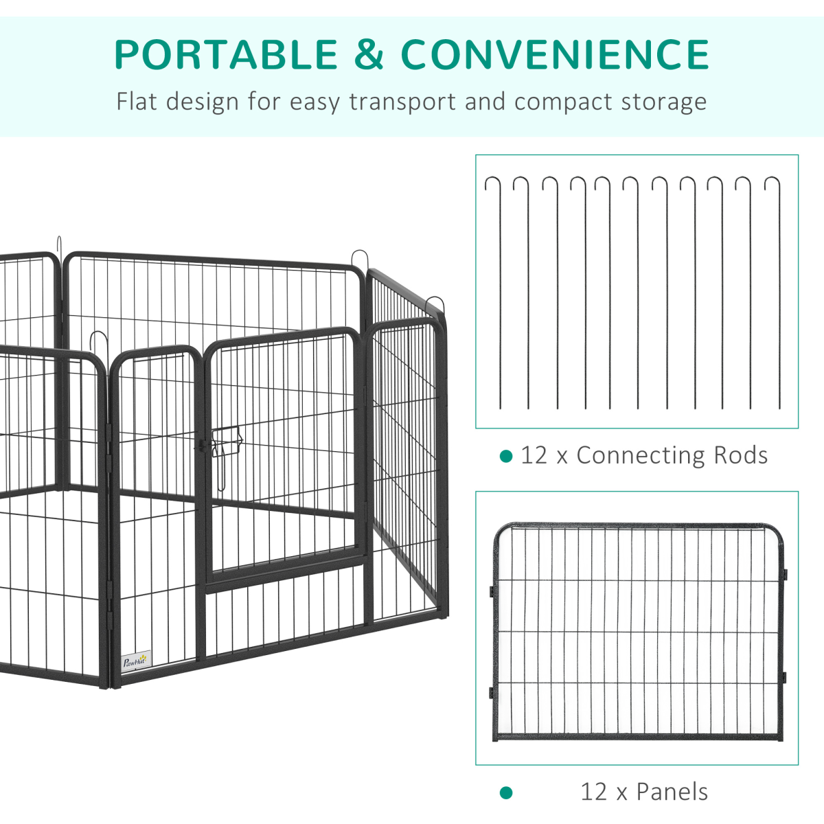 Heavy-Duty 12-Panel Pet Playpen with 2 Doors, 80x60 cm, DIY Fence
