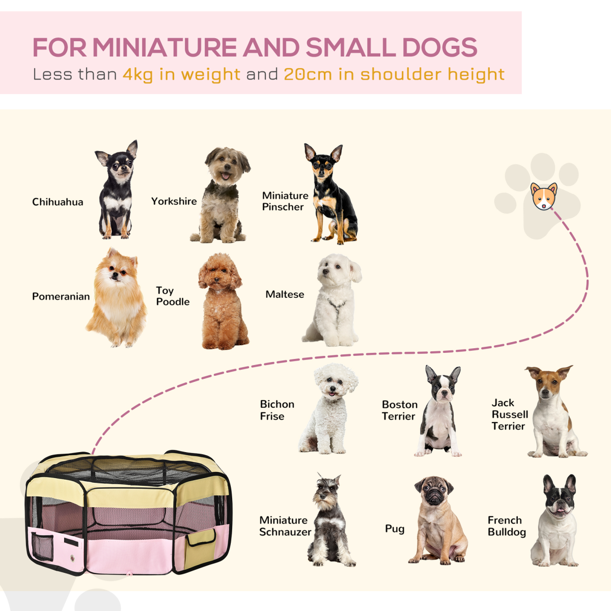 Pink Fabric Pet Playpen - Portable, Foldable Mesh Enclosure for Small Pets