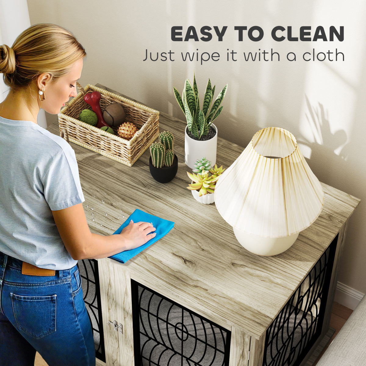 PawHut 44.5-Inch End Table Dog Crate with Cushion & Locking Door