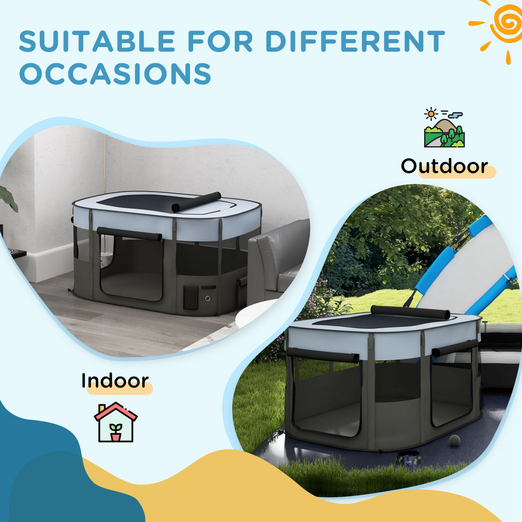 PawHut Portable Foldable Pet Pen for Small Animals - Grey