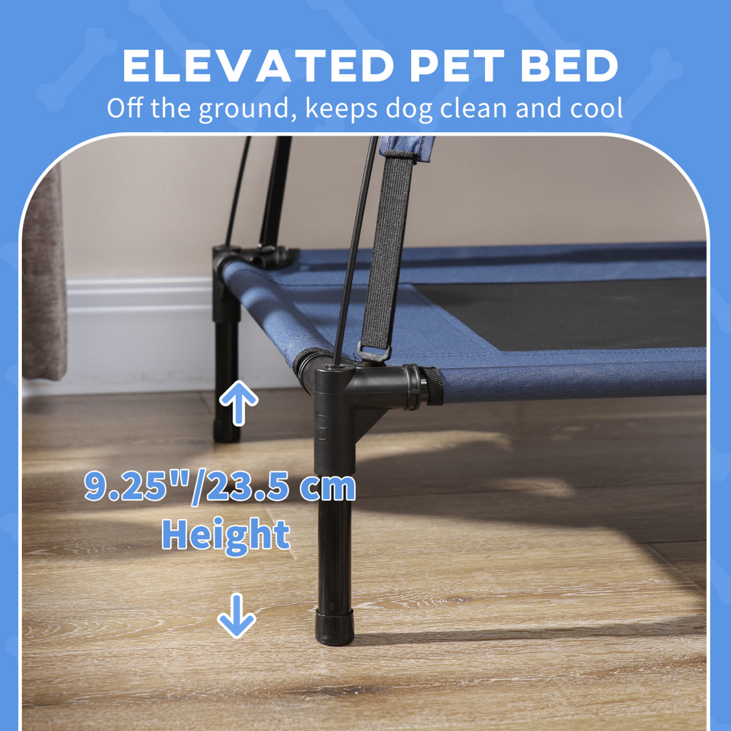PawHut 122cm Elevated Dog Bed with Canopy - UV Shade, Cooling Raised Cot, Blue