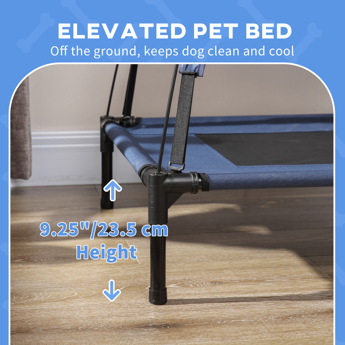 PawHut 122cm Elevated Dog Bed with Canopy - UV Shade, Cooling Raised Cot, Blue