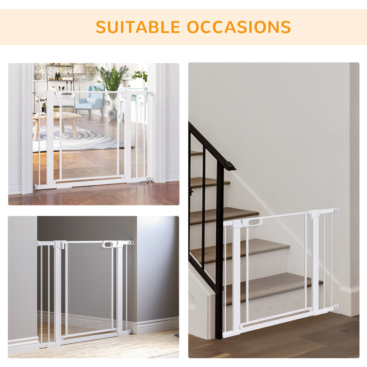 PawHut Pressure-Fit Safety Gate for Doors - Auto-Close, 75-103 cm, White