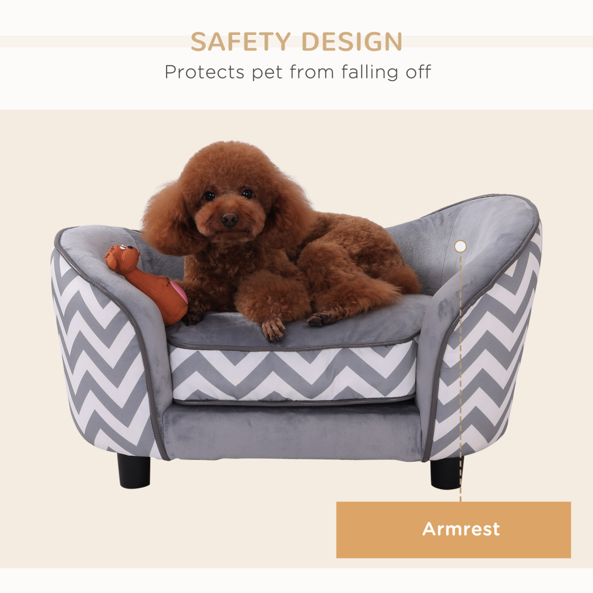 PawHut XS Dog Sofa with Removable Cushion - Grey Plush Bed