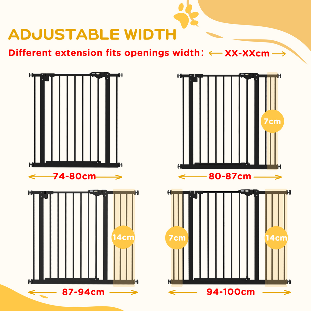 PawHut Adjustable Safety Gate with 2 Extensions, Auto-Close, Black