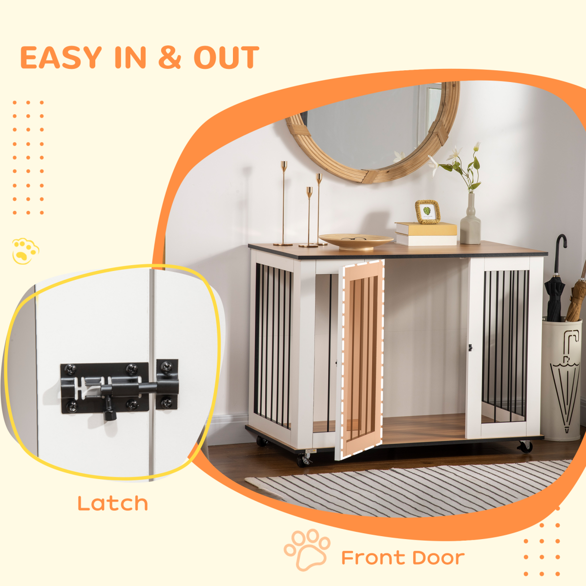 Lockable-Door Dog Crate End Table for Large Dogs - White Pawhut