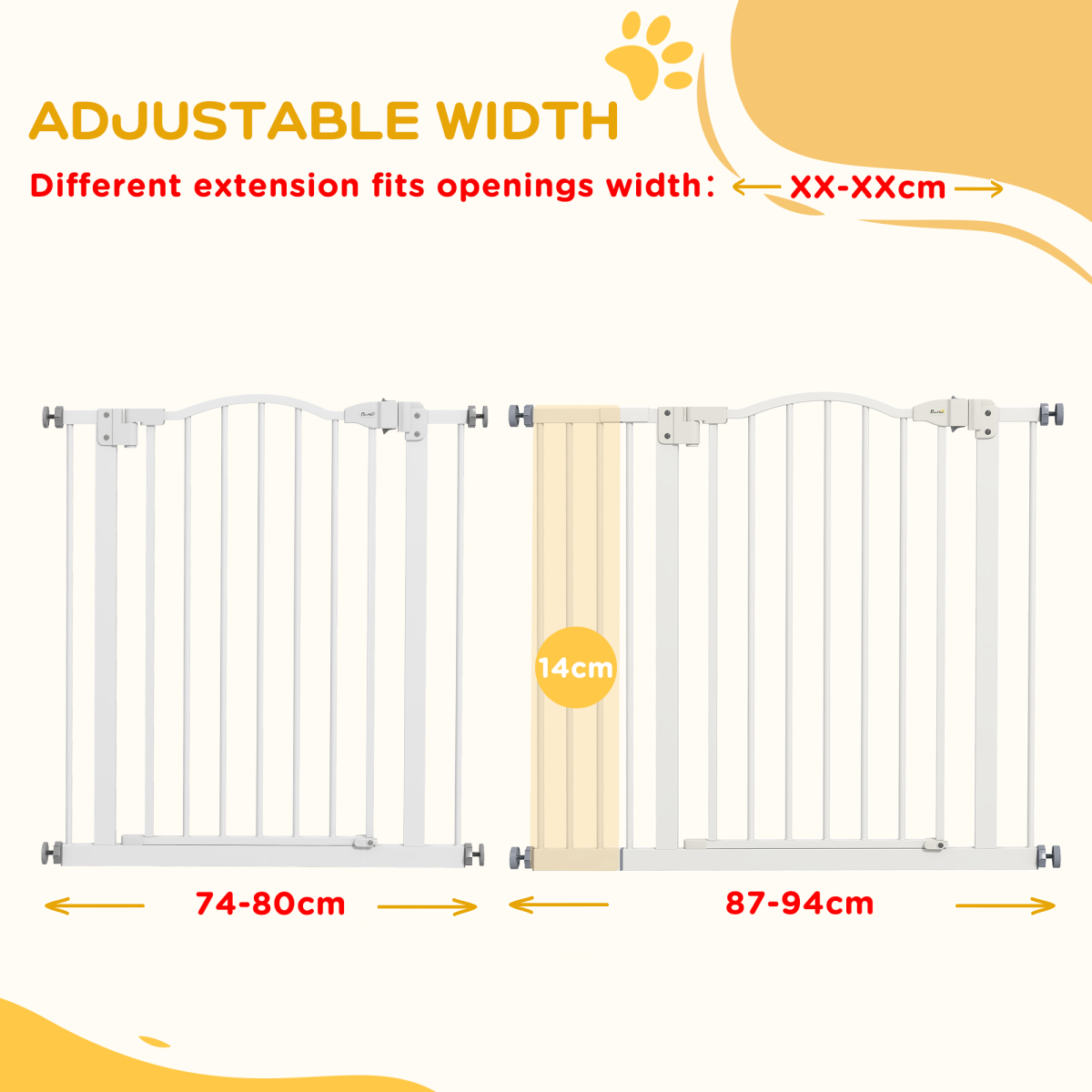 PawHut 74-94cm Auto-Close Metal Pet Gate with Double-Locking - White