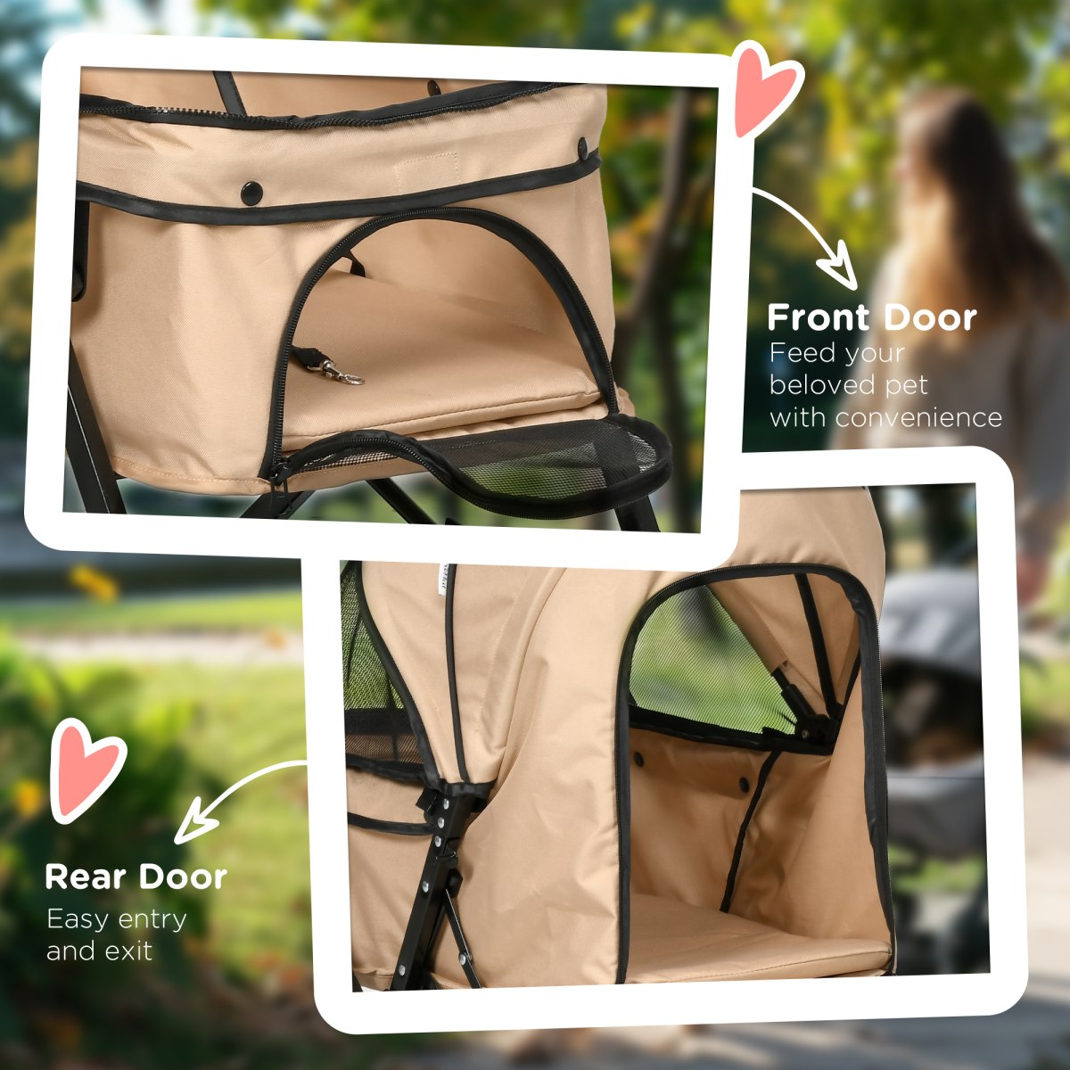 Foldable Pet Stroller for Small Dogs — Reversible Handle, Brown