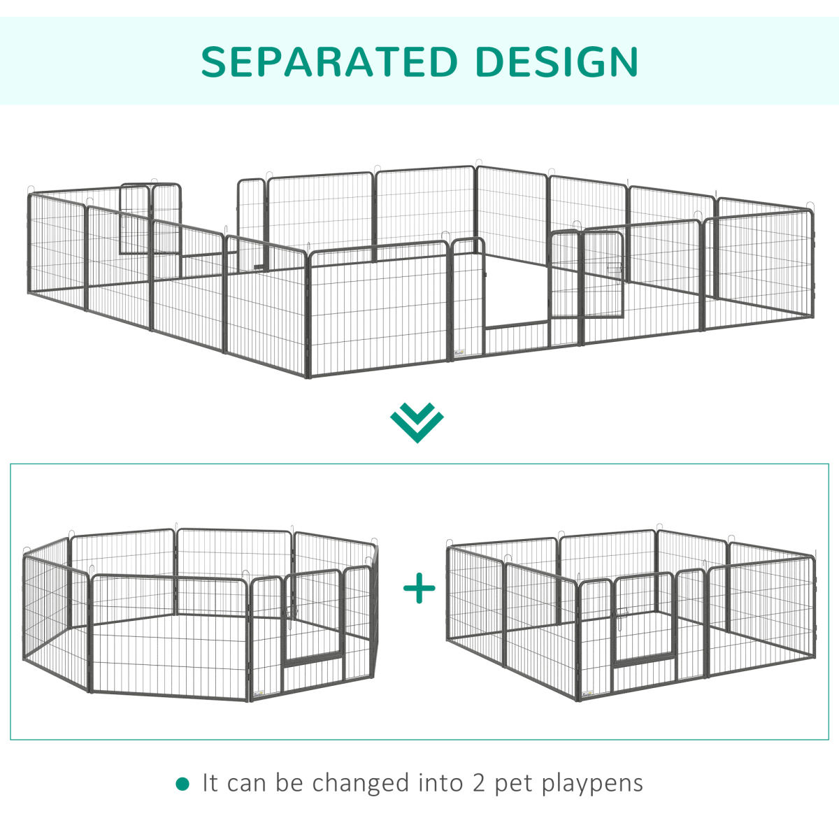 Heavy-Duty 16-Panel Dog Playpen, 2 Doors, 60 cm High, Indoor/Outdoor