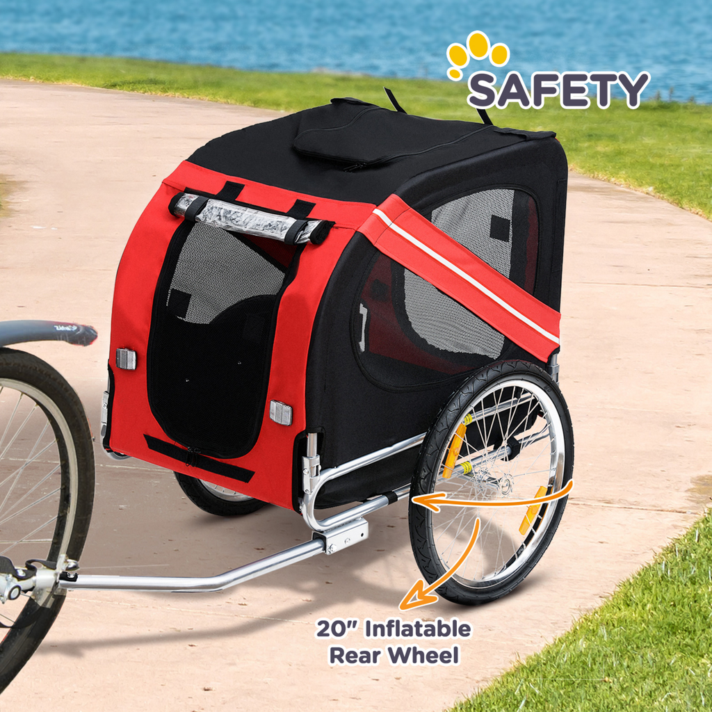Red Pet Bicycle Trailer for Dogs & Cats - Water-Resistant, Hitch Coupler