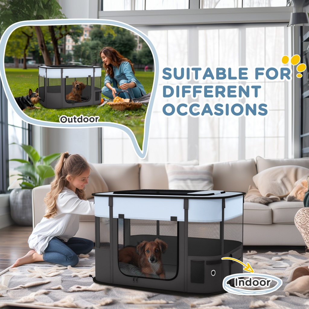 PawHut Portable Pet Playpen - Foldable, Multi-Door, 84x64x53 cm (Grey)