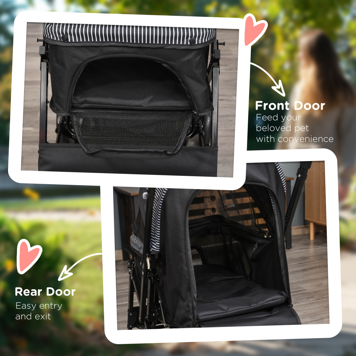 Foldable Pet Stroller with Reversible Handle - Four-Wheel Travel Carriage Black