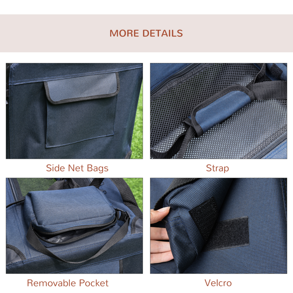 60cm Folding Pet Carrier with Cushion, Ventilated, Multi-Entry, Storage