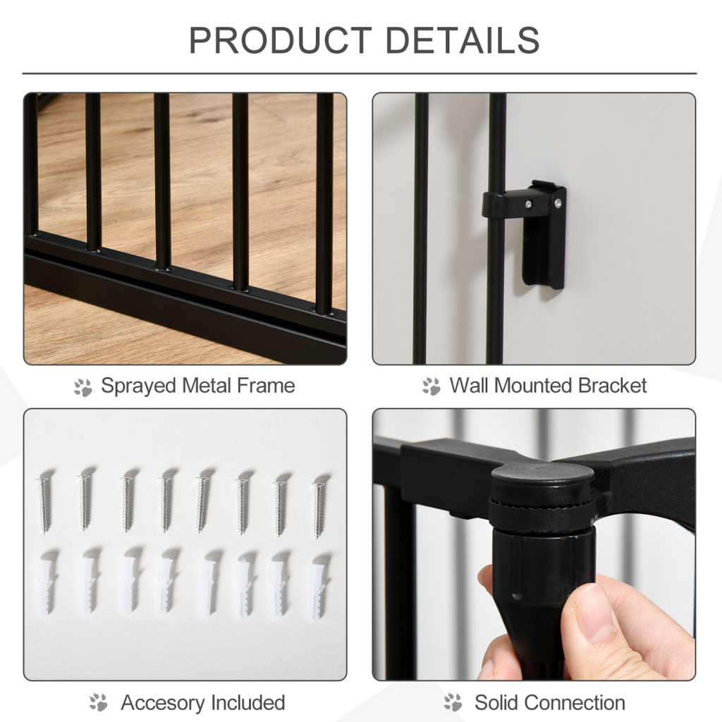 5-Panel Pet Gate Dog Playpen - Indoor Stair Barrier with Walk-Through Door Black