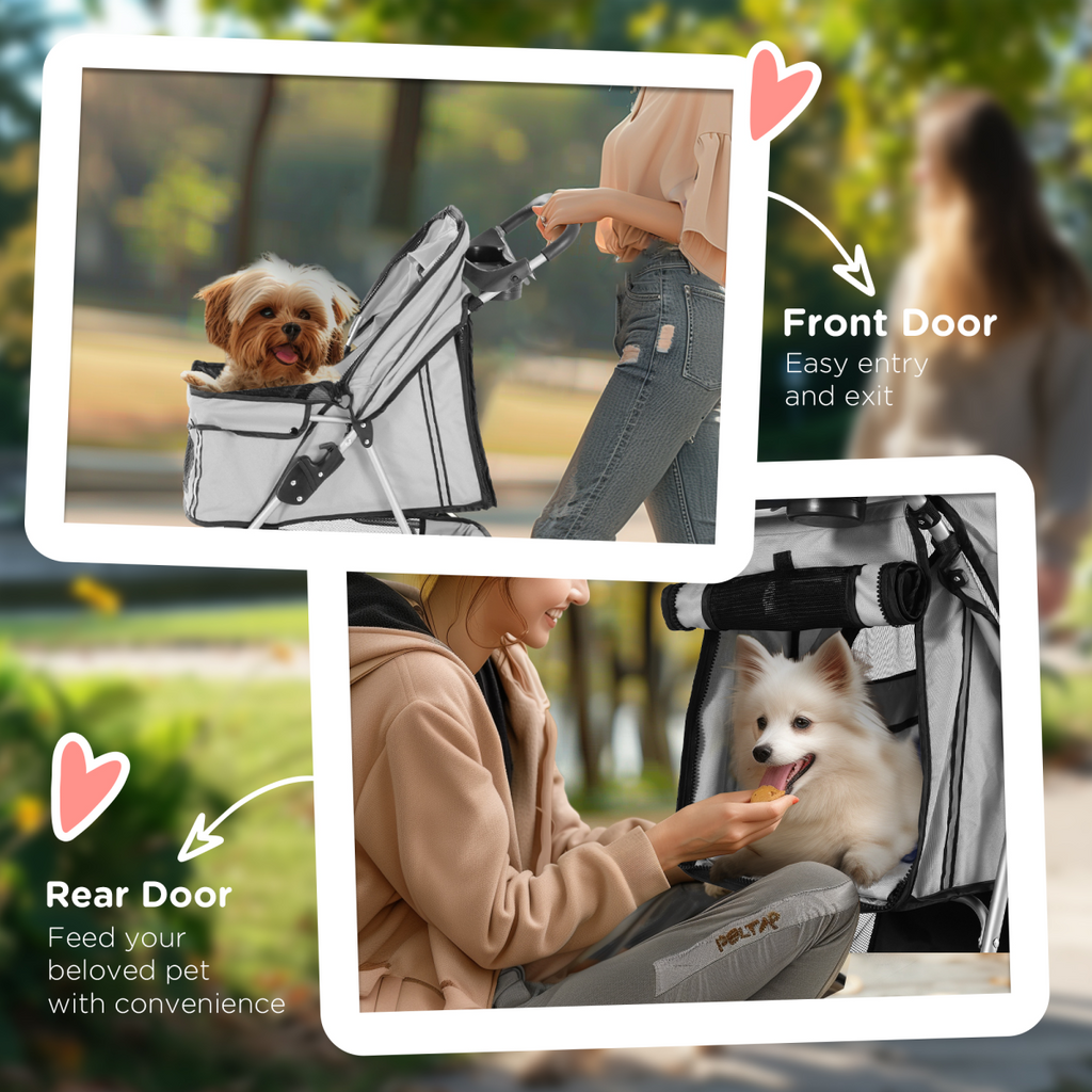Pawhut 3-Wheel Pet Stroller Carrier for Cats & Small Dogs, Grey