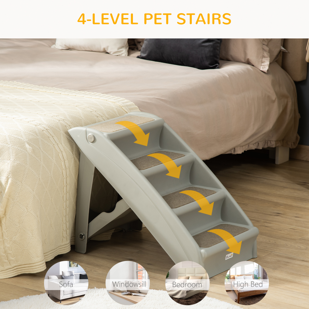 Portable Non-Slip Pet Steps for Bed & Sofa - Grey