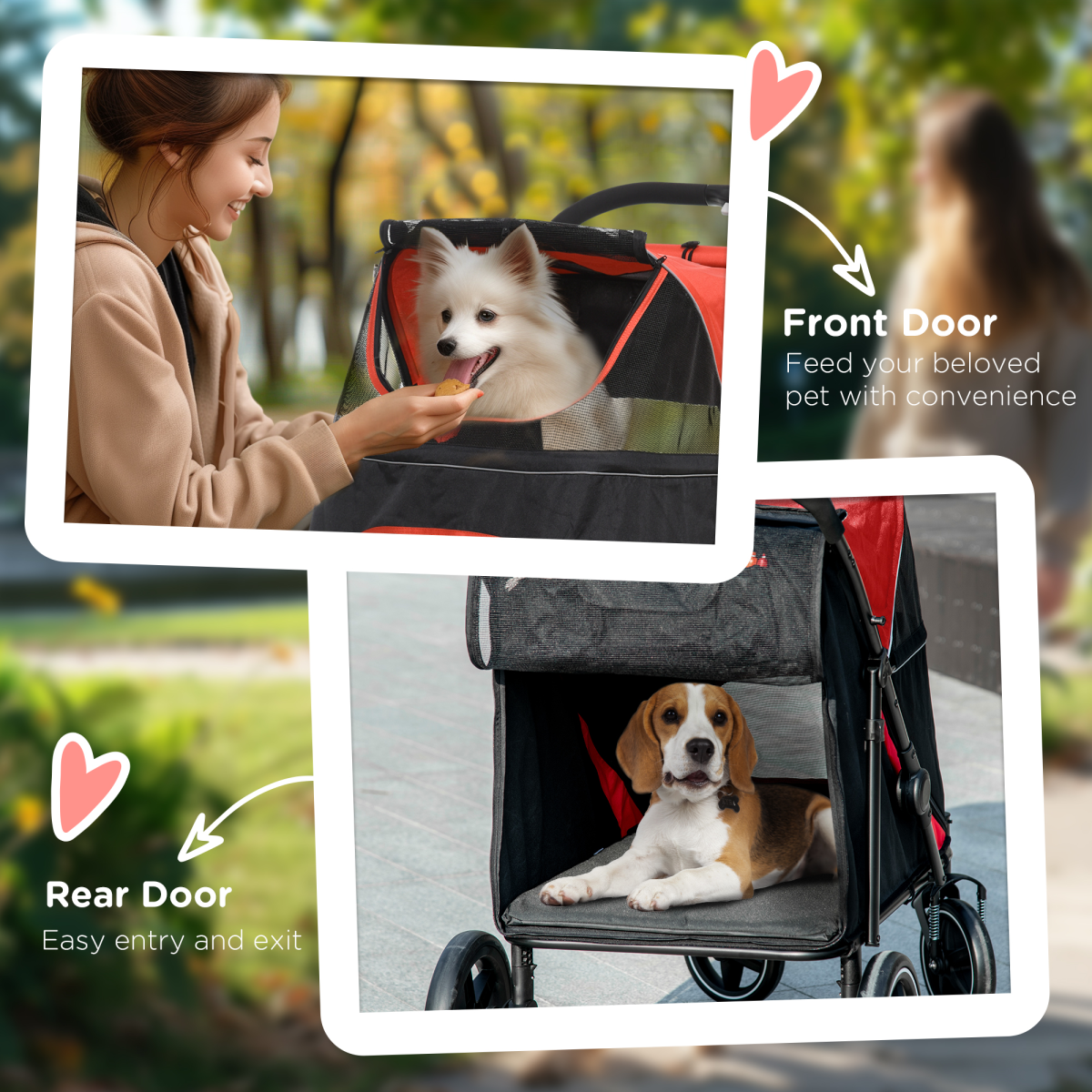 PawHut Foldable Dog Carriage with Universal Wheels and Shock Absorber - Red