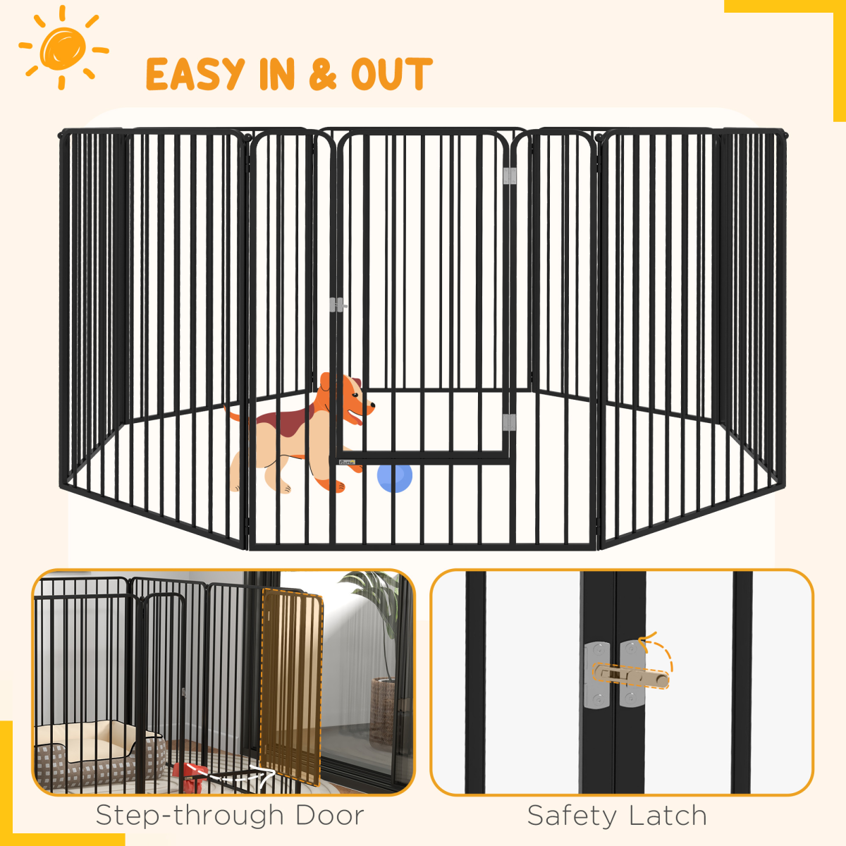 PawHut 8-Panel 100cm Heavy-Duty Dog Playpen Indoor/Outdoor for Small & Medium