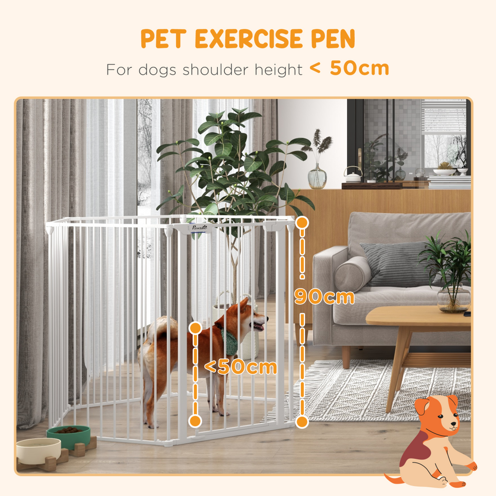 PawHut 2-in-1 Dog Pen & Safety Gate, 6-Panel, Foldable, 90cm White