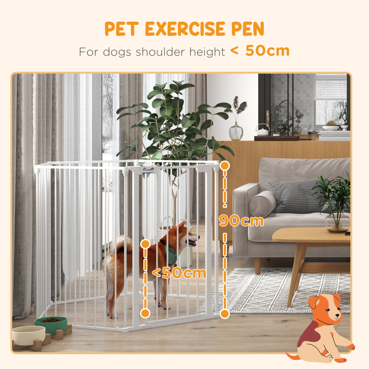PawHut 2-in-1 Dog Pen & Safety Gate, 6-Panel, Foldable, 90cm White