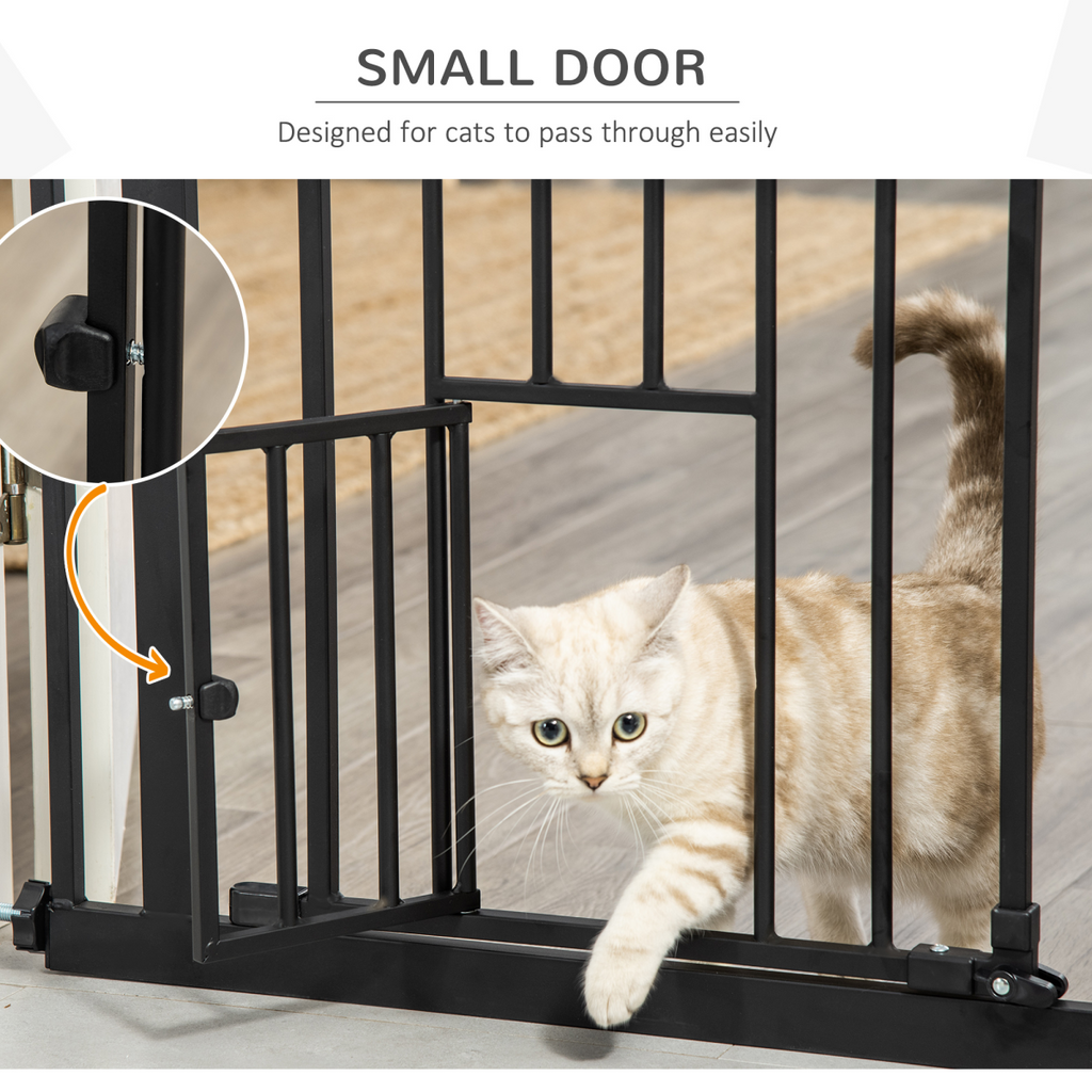 Extra Tall Dog Gate with Auto-Close & Cat Door for Stairs, 74-80 cm Wide