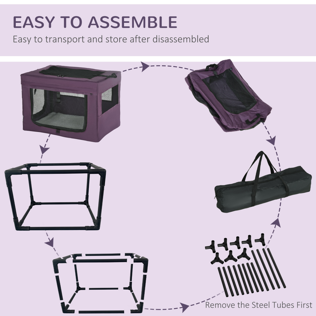 60cm Foldable Pet Carrier with Cushion - Purple Cat/Dog Travel Bag