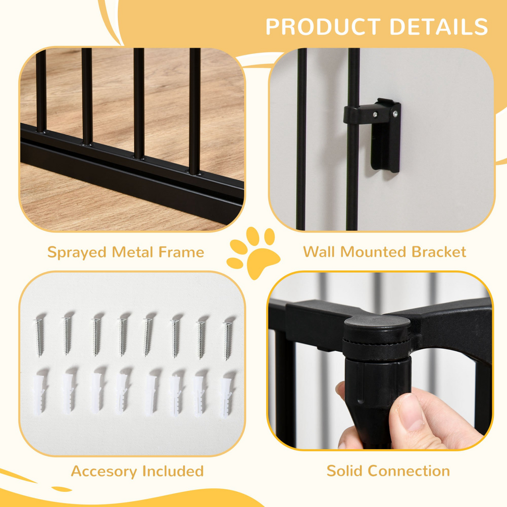 3-Panel Pet Gate & Playpen for Indoor Stairs - Walk-Through Door, Black