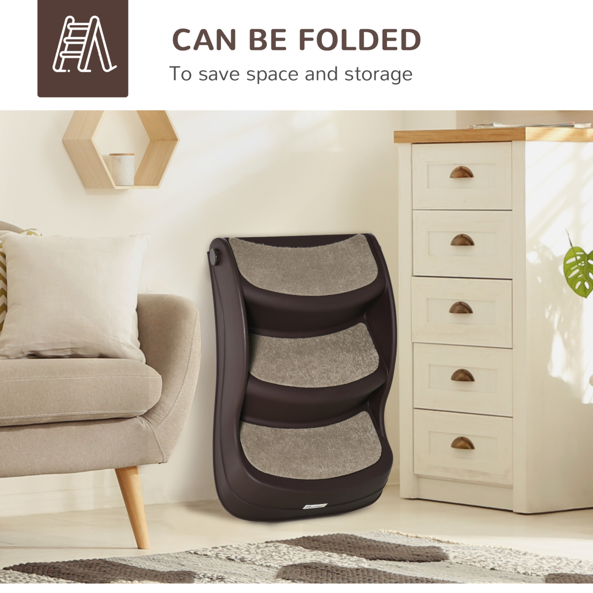 3-Step Portable Dog Stairs - Non-Slip, Foldable for Beds & Sofas