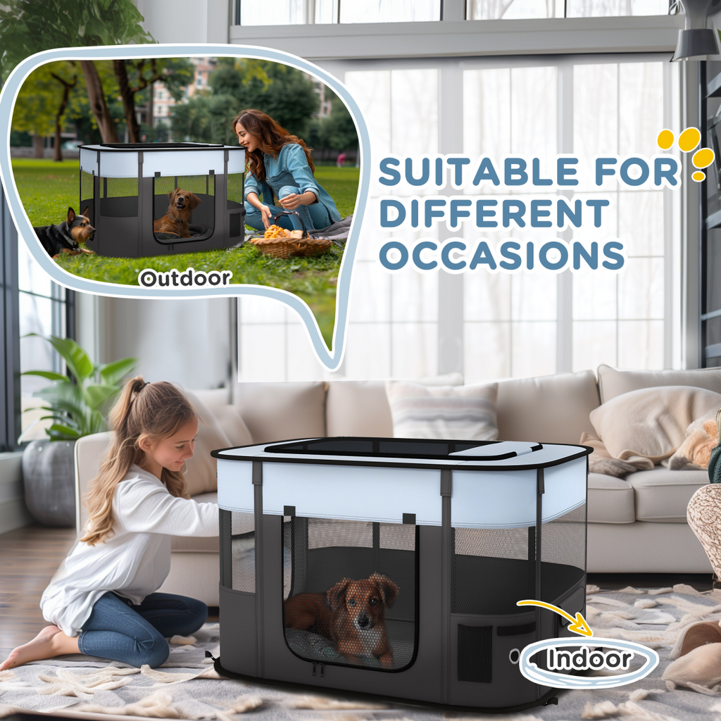 PawHut Portable Pet Pen for Small Animals - Foldable, Up to 10kg, Grey