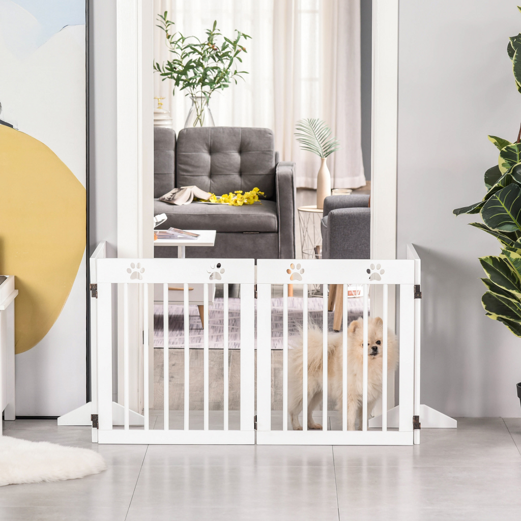 Freestanding 4-Panel Folding Wooden Dog Gate with Removable Feet