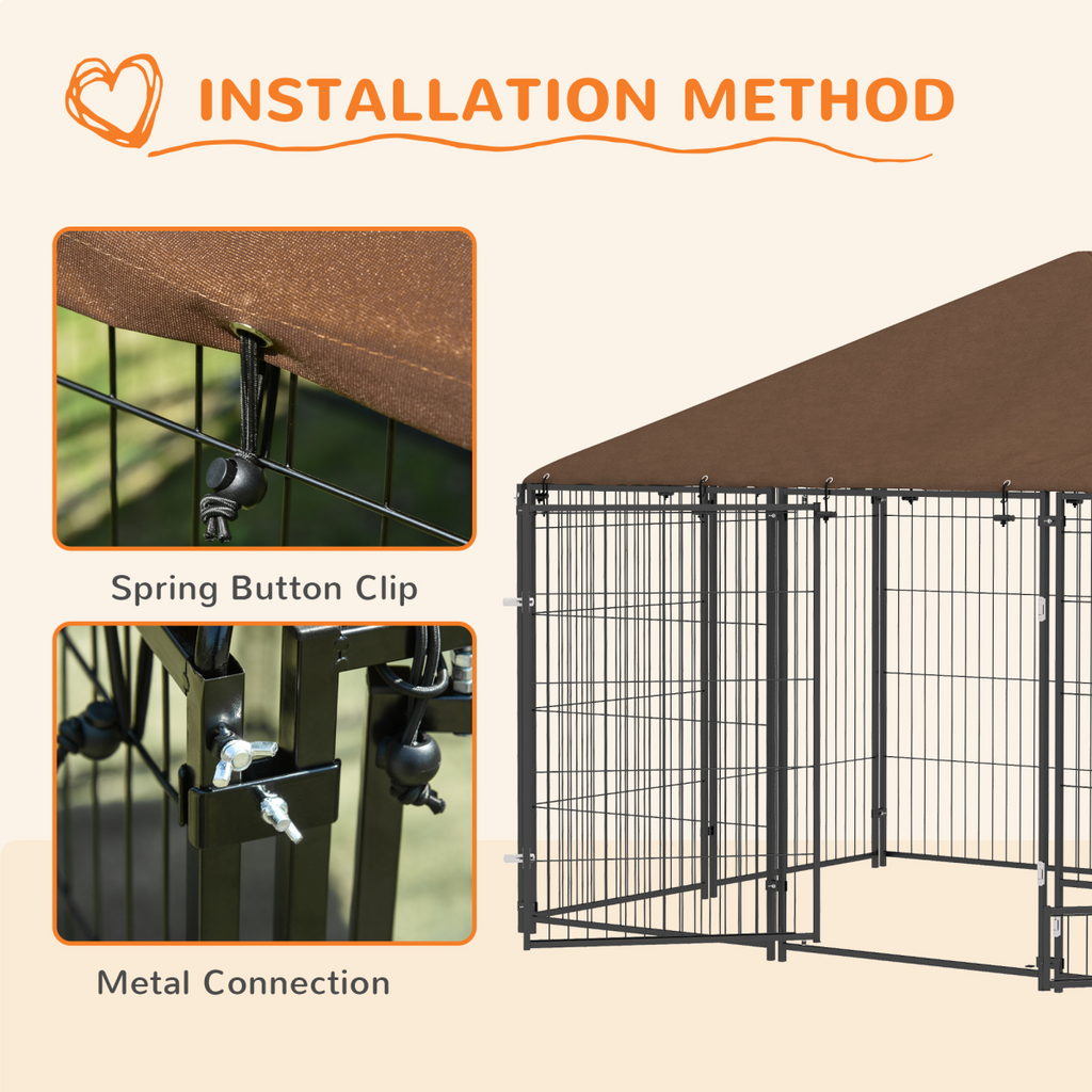 PawHut Outdoor Dog House with Canopy & Locking Rotating Bowl Holder