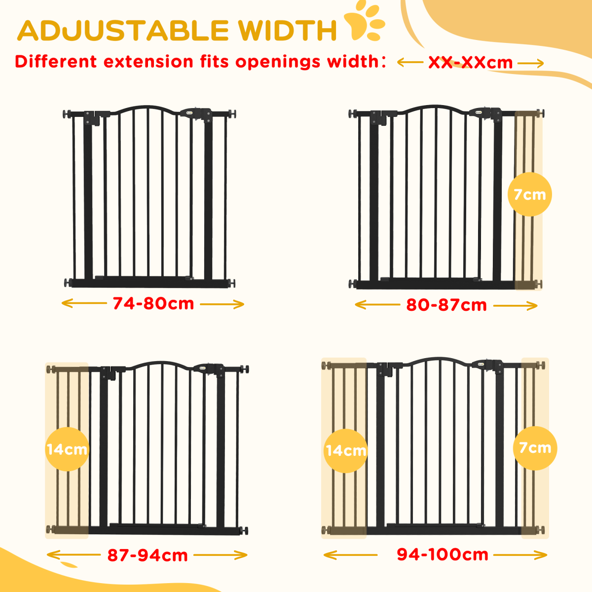 PawHut Adjustable 74-100cm Metal Pet Gate with Auto-Close, Black