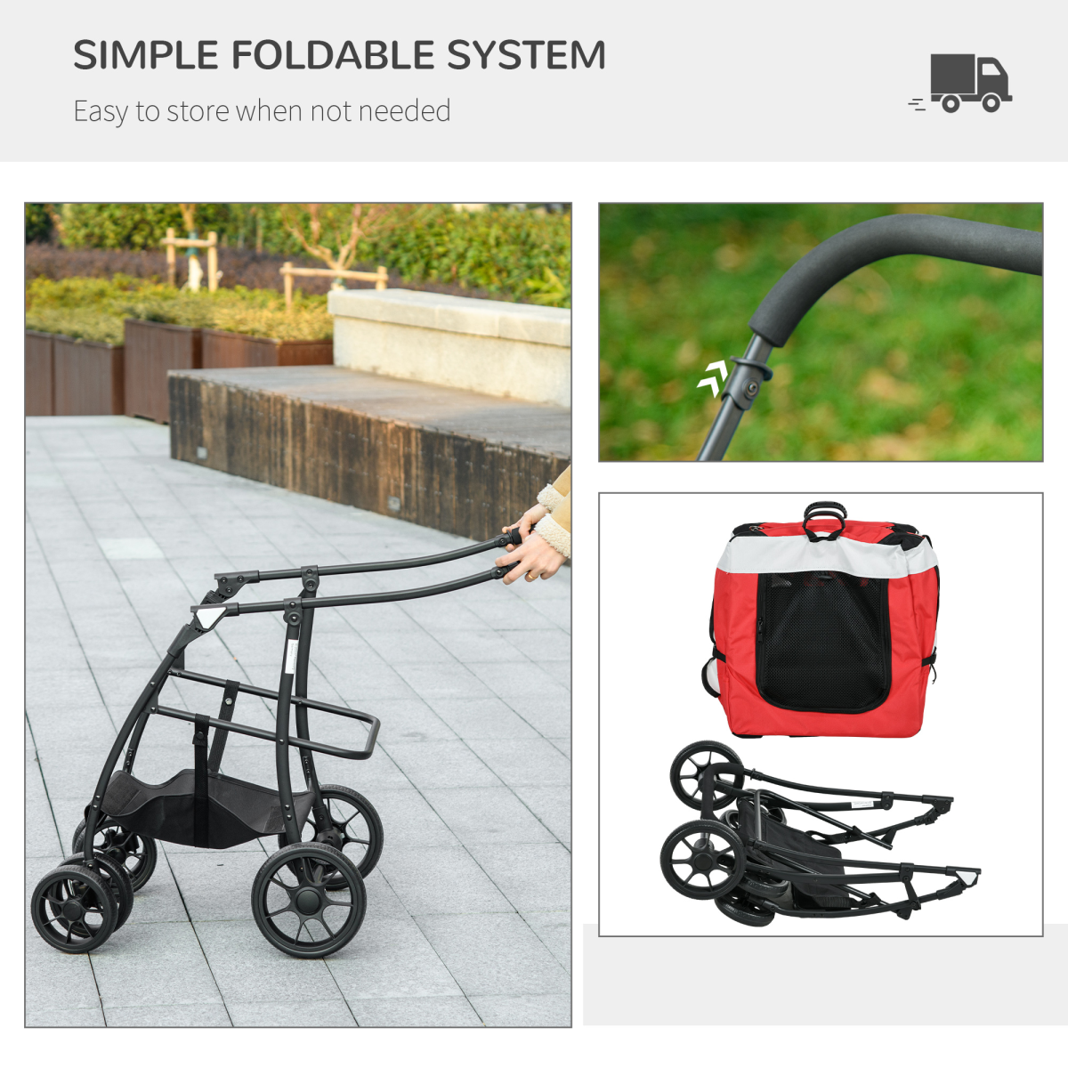PawHut Foldable Pet Stroller with Detachable Carrier and Soft Padding - Red