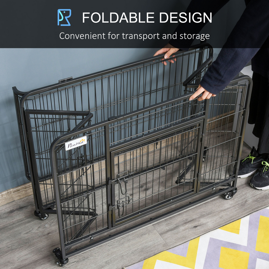 PawHut Metal Dog Cage Kennel 69.5x94cm with Locking Door & Wheels