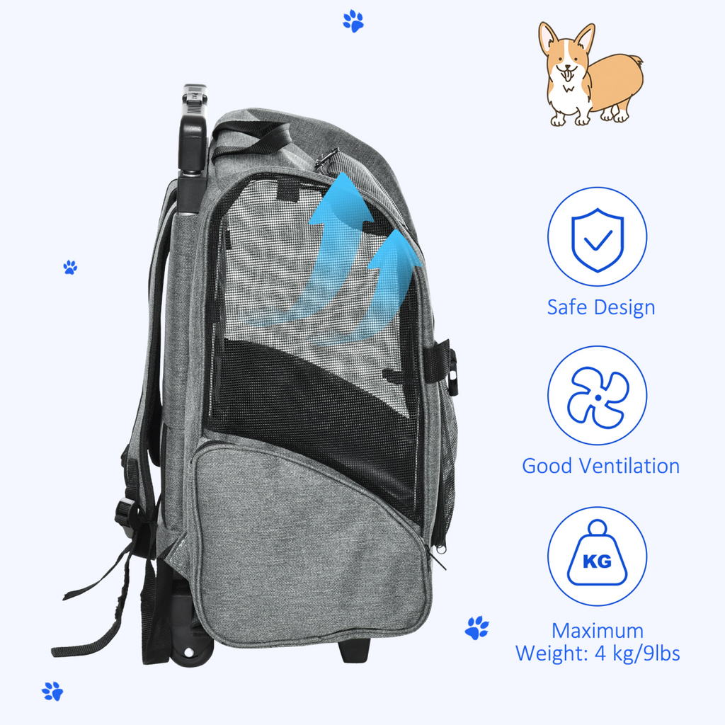 2-in-1 Pet Travel Backpack & Trolley Carrier, Grey