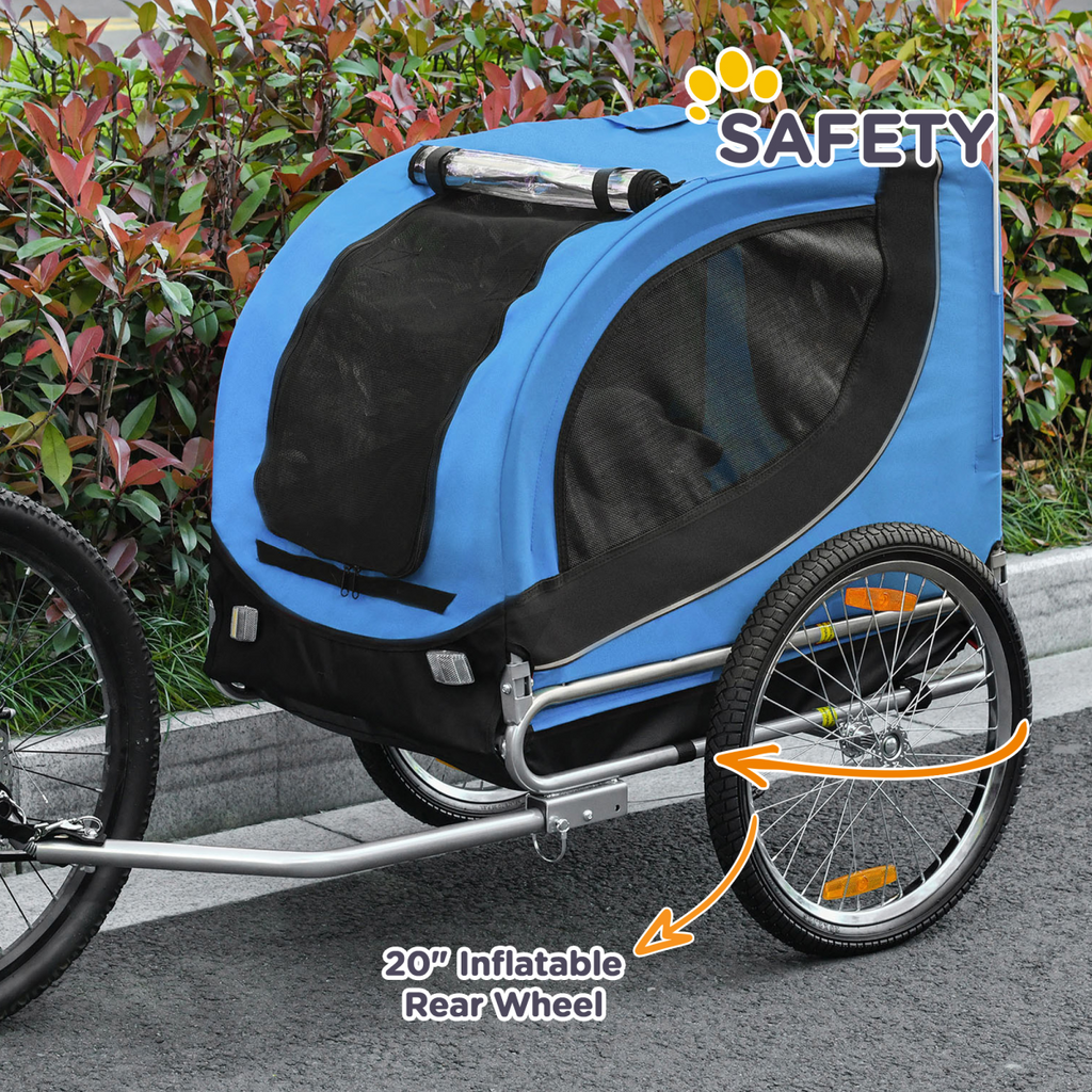 Dog Bike Trailer Carrier - Steel Frame, 30kg, Black & Blue, Hitch Ready
