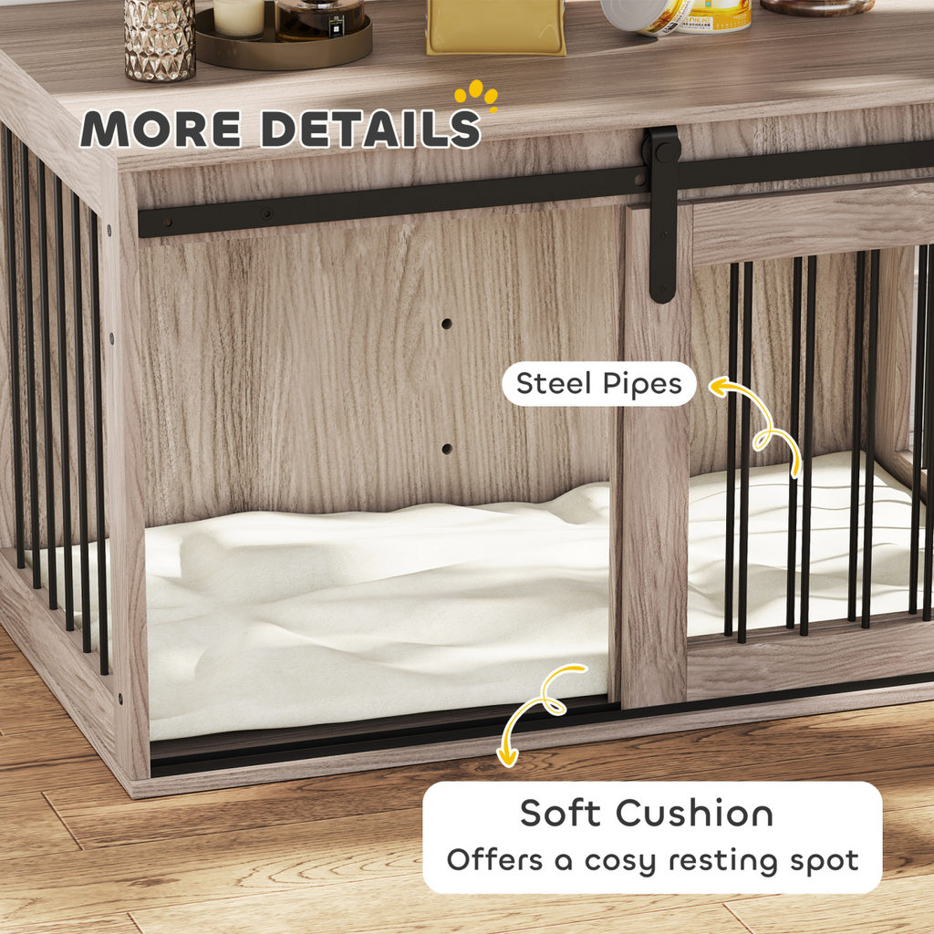 PawHut Large Dog Crate & Side Table with Removable Cushion - Brown