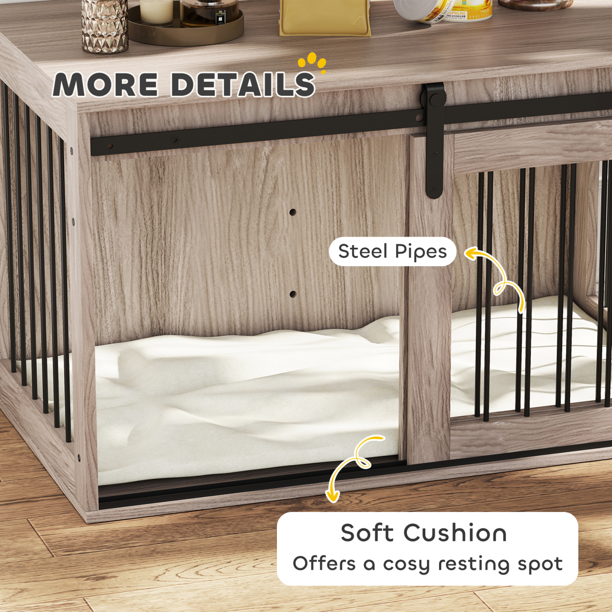 PawHut Large Dog Crate & Side Table with Removable Cushion - Brown