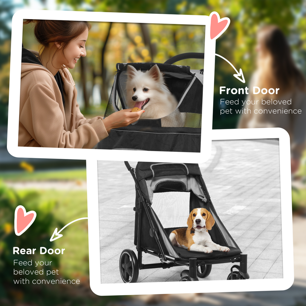 PawHut Foldable Dog Carriage with Universal Wheels & Shock Absorber - Black