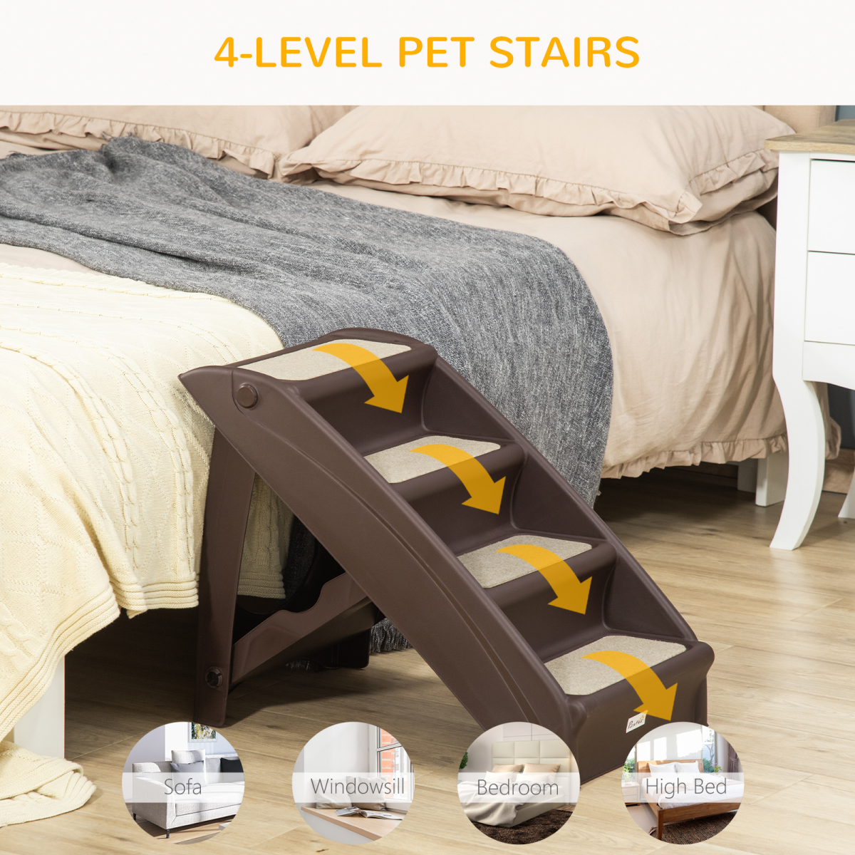 Portable Non-Slip Pet Steps for Bed & Sofa - Easy Access for Cats & Dogs, Brown