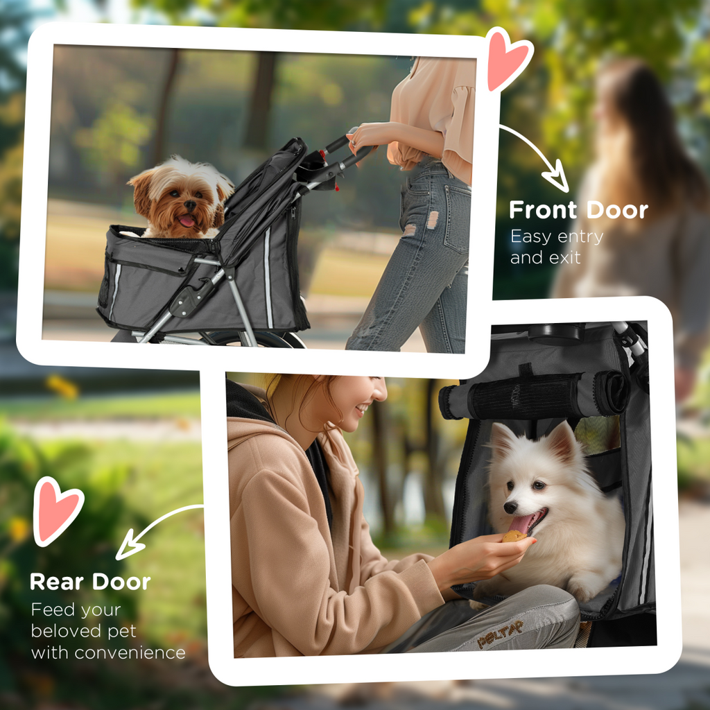 PawHut 3-Wheel Pet Stroller for Cat & Small Dog, Dark Grey