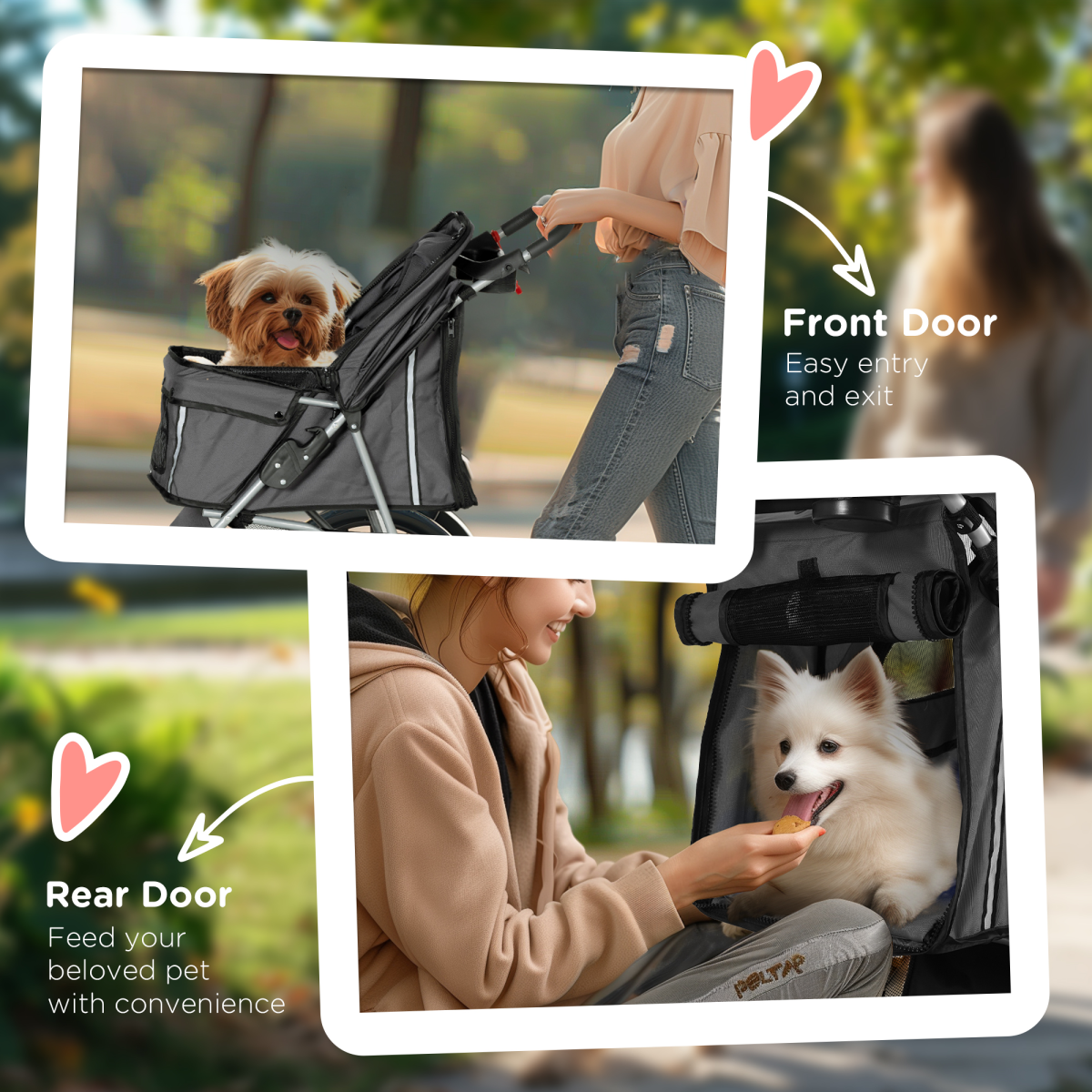 PawHut 3-Wheel Pet Stroller for Cat & Small Dog, Dark Grey